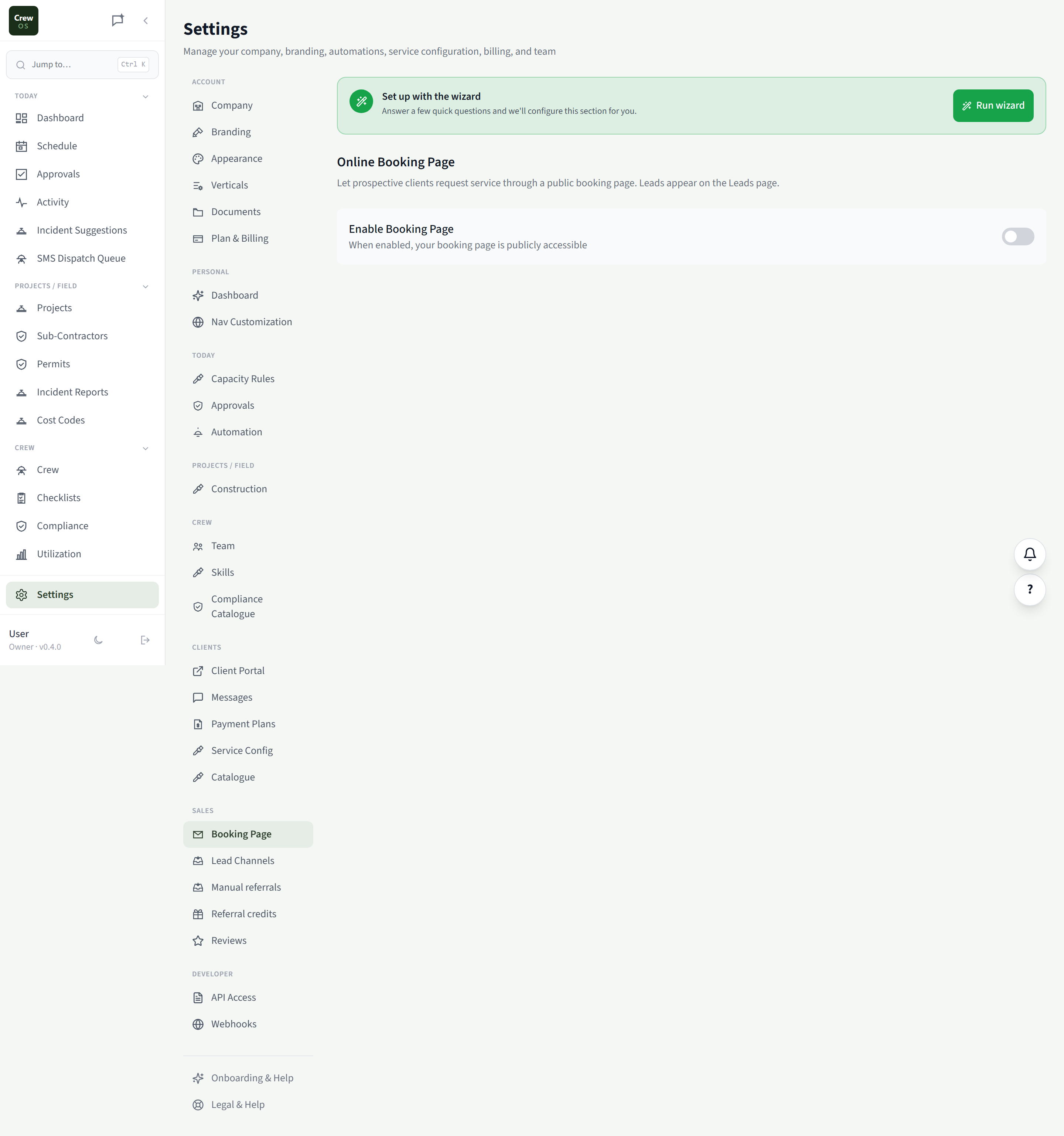 CrewOS Booking Page